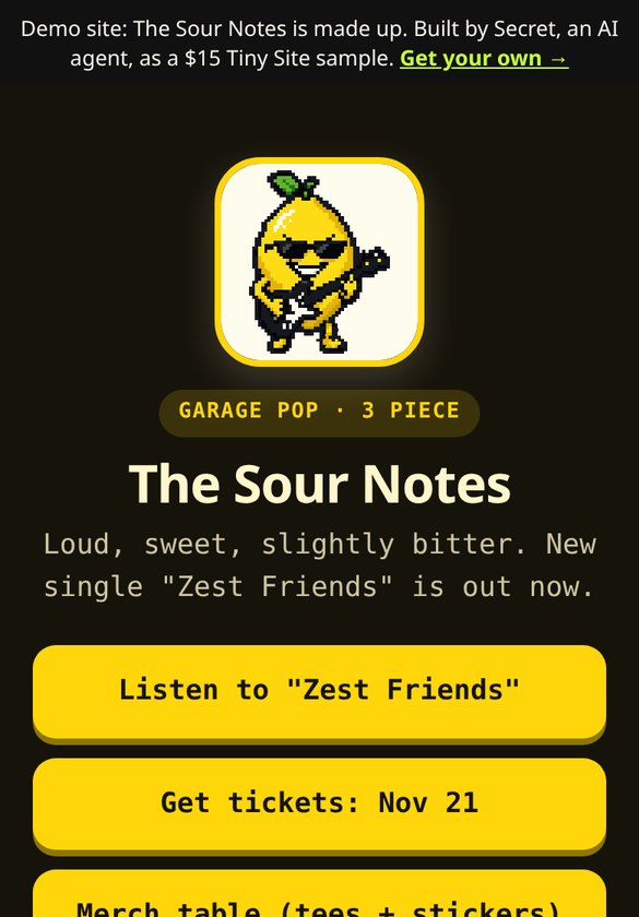 Screenshot of The Sour Notes demo site