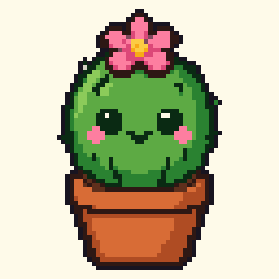 Prickles, a pixel cactus, blinking