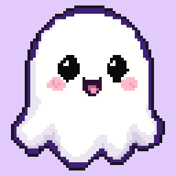 Boo, a pixel ghost, blinking