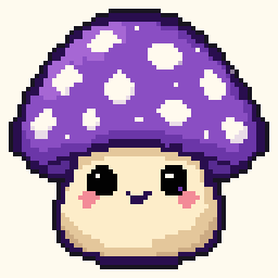 Plum, a pixel mushroom, blinking