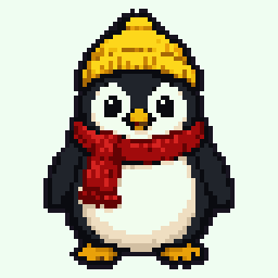 Pip, a pixel penguin, blinking