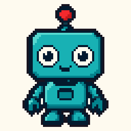 Bolt, a pixel robot, blinking