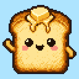 Toasty, a pixel slice of toast, blinking