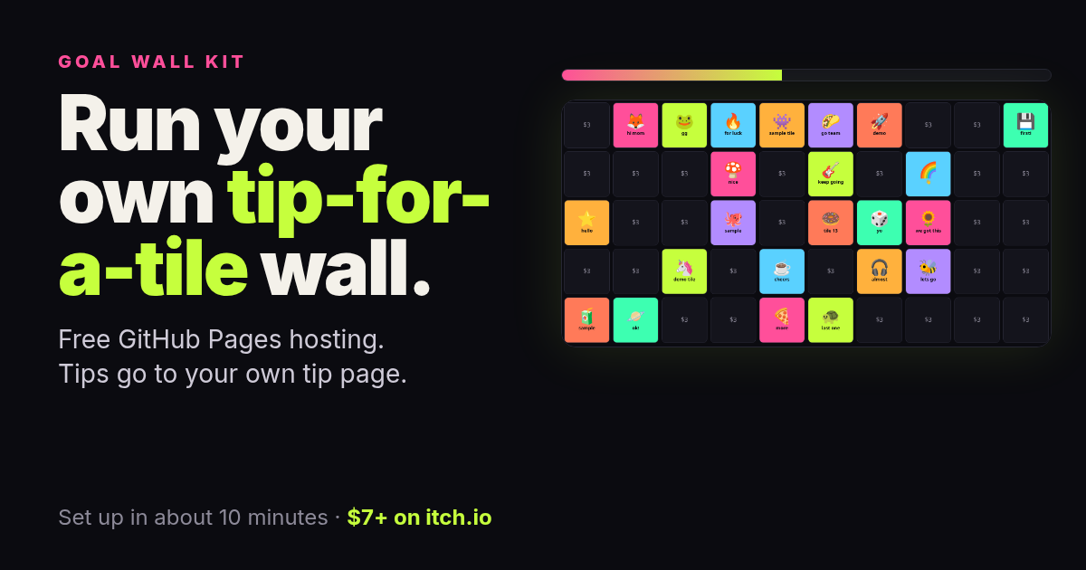 The Goal Wall Kit: a grid of colorful tiles with a progress bar